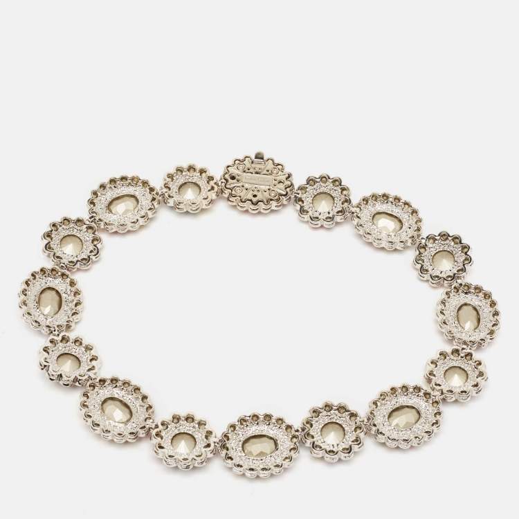 Pre Owned Miu Miu Rebels Multicolor Crystal Silver Tone  Necklace