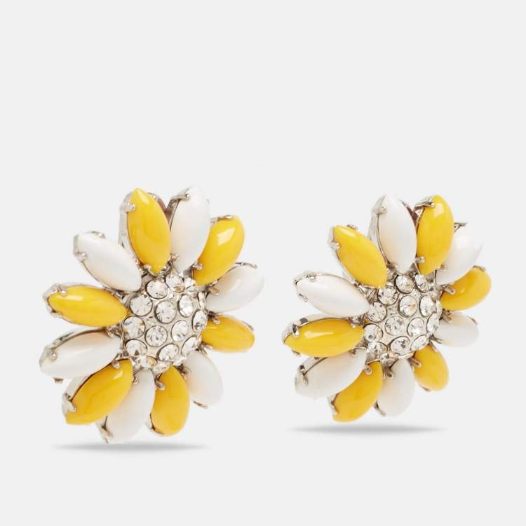 Pre Owned Miu Miu Composite Crystals Silver Tone Clip-On Earrings 
