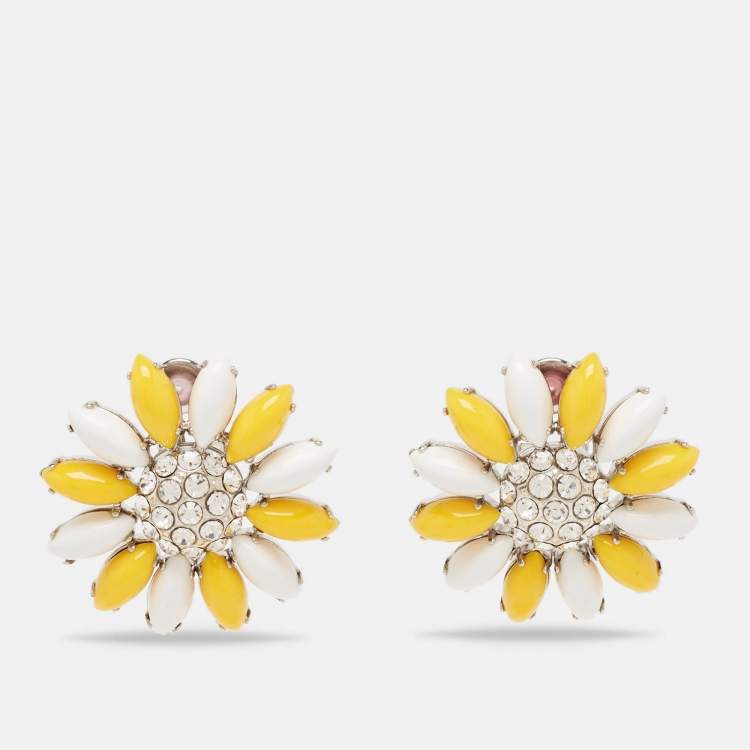 Pre Owned Miu Miu Composite Crystals Silver Tone Clip-On Earrings 