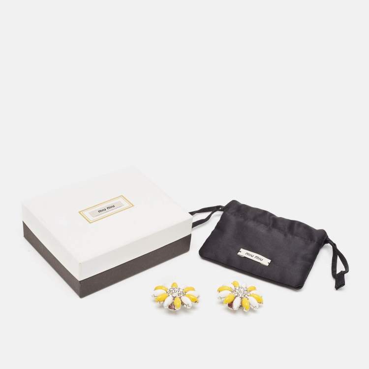Pre Owned Miu Miu Composite Crystals Silver Tone Clip-On Earrings 