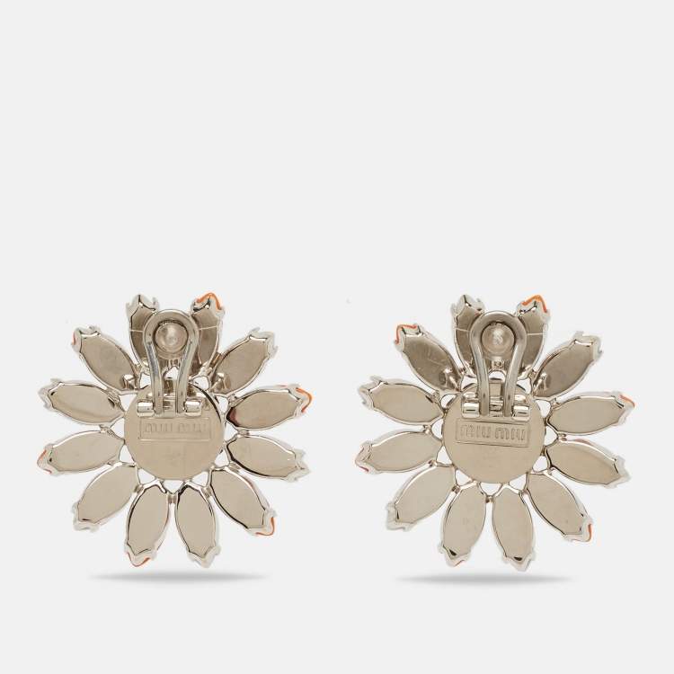 Pre Owned Miu Miu Composite Crystals Silver Tone Earrings