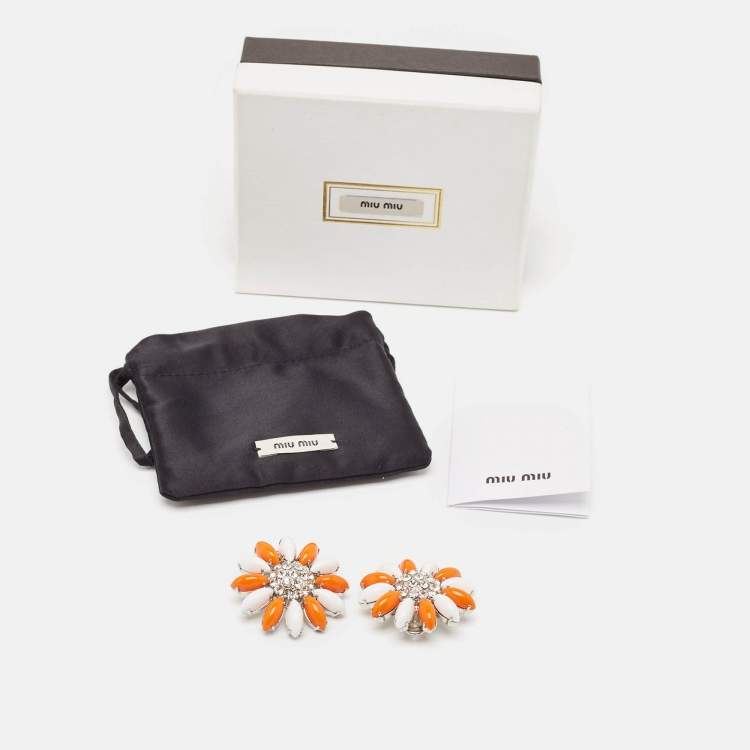 Pre Owned Miu Miu Composite Crystals Silver Tone Earrings