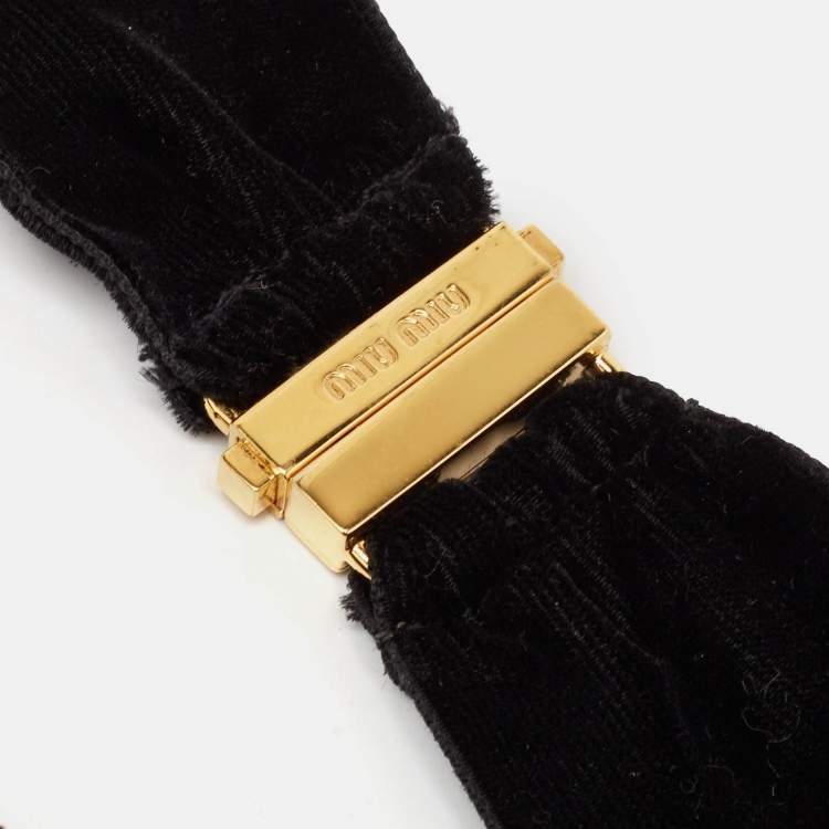 Pre Owned Miu Miu Blac Cameo Composite Velvet Gold Tone Necklace
