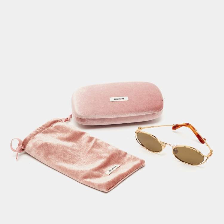 Pre Owned Miu Miu Gold/Brown SMU52Y Oval Sunglasses