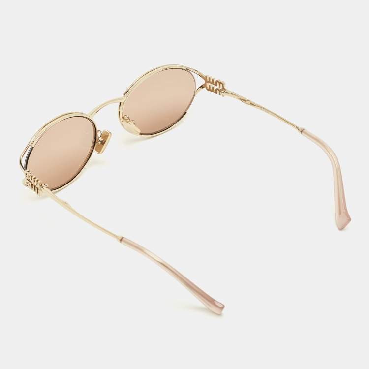 Pre Owned Miu Miu Old Rose/Gold Tone SMU 52Y Logo Oval Sunglasses