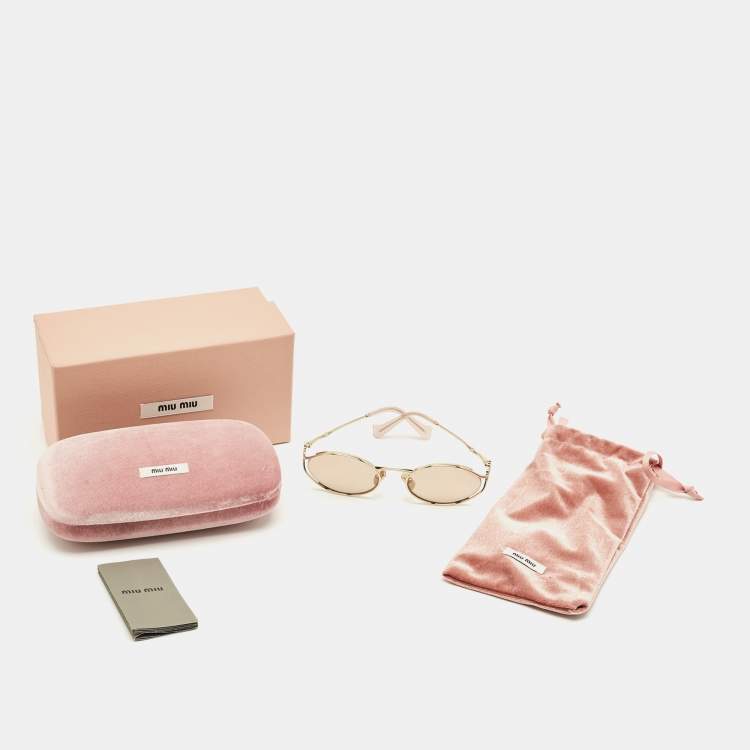 Pre Owned Miu Miu Old Rose/Gold Tone SMU 52Y Logo Oval Sunglasses