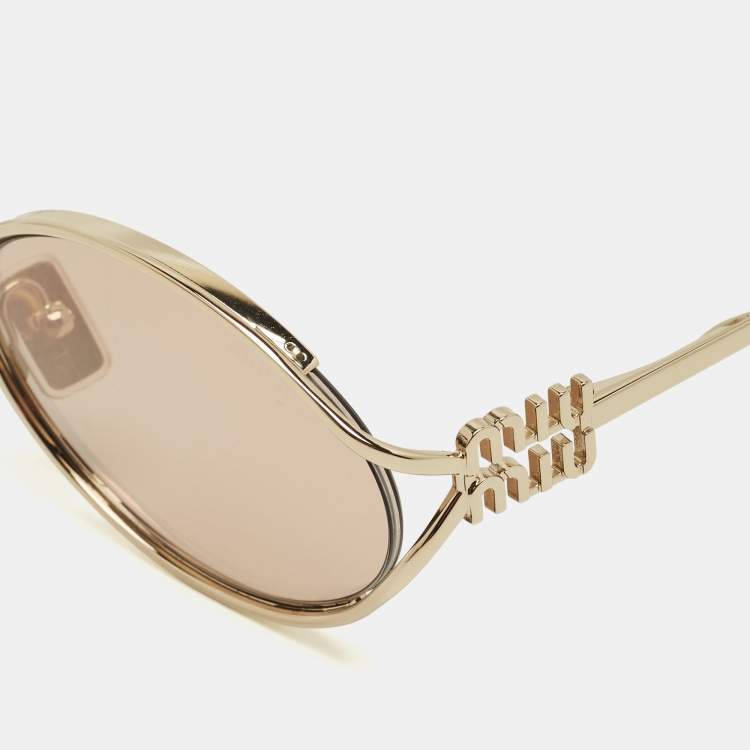Pre Owned Miu Miu Old Rose/Gold Tone SMU 52Y Logo Oval Sunglasses