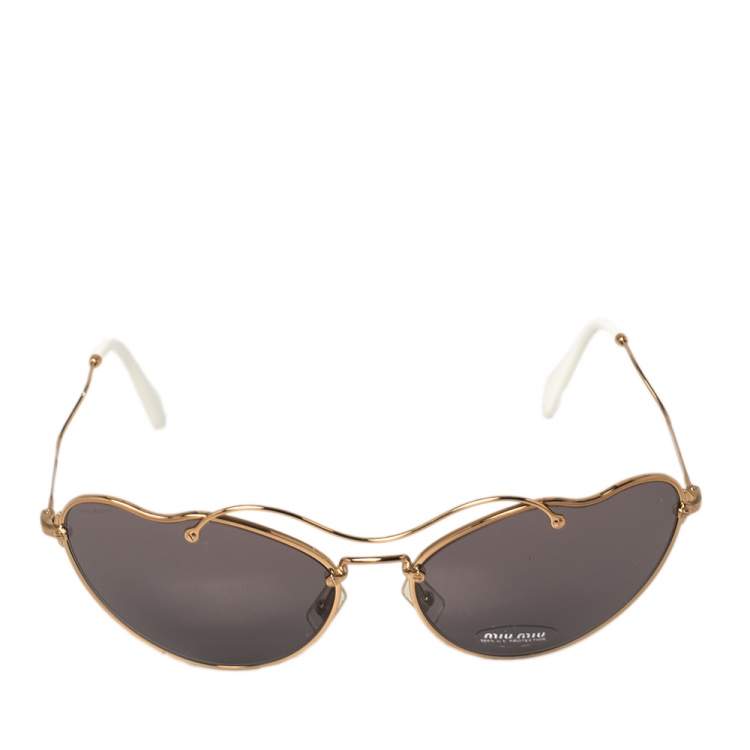Pre Owned Miu Miu Gold/Brown SMU55R Butterfly Sunglasses 