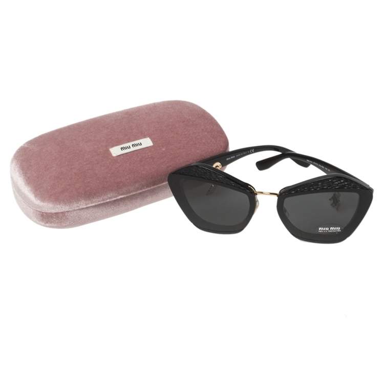 Pre Owned Miu Miu Black Acetate SMU01X Cat Eye Charms Sunglasses