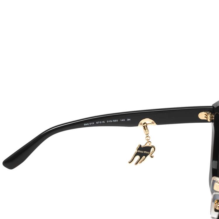 Pre Owned Miu Miu Black Acetate SMU01X Cat Eye Charms Sunglasses