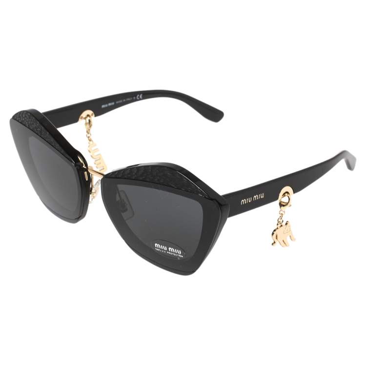 Pre Owned Miu Miu Black Acetate SMU01X Cat Eye Charms Sunglasses