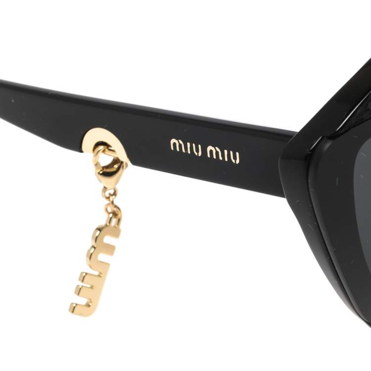 Pre Owned Miu Miu Black Acetate SMU01X Cat Eye Charms Sunglasses