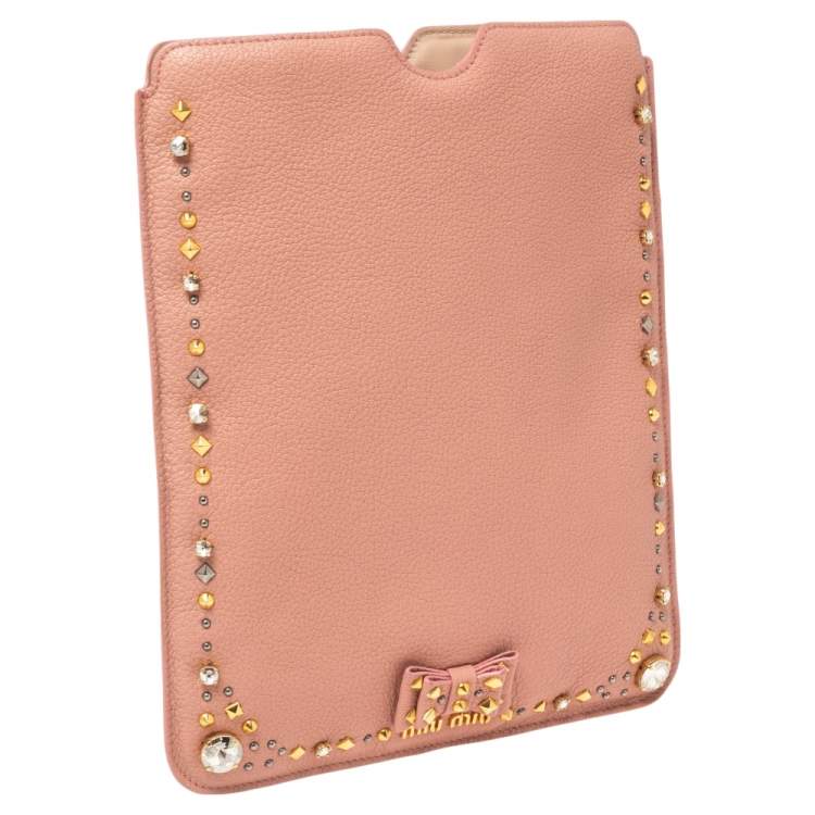 Pre Owned Miu Miu Pink Leather Studded iPad Case