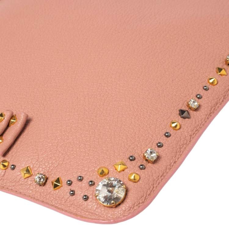 Pre Owned Miu Miu Pink Leather Studded iPad Case