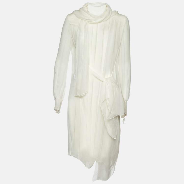 مملوكة مسبقًا Miu Miu White Silk Georgette Pleated Sheer Tunic L