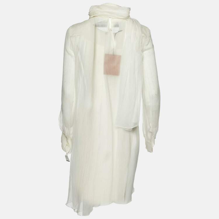 مملوكة مسبقًا Miu Miu White Silk Georgette Pleated Sheer Tunic L