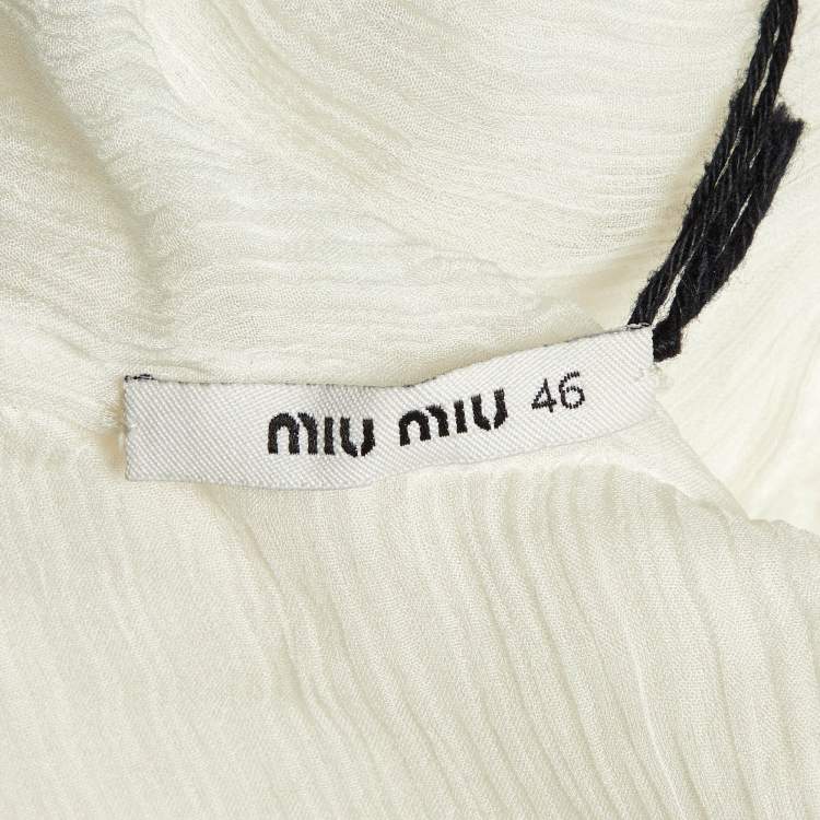مملوكة مسبقًا Miu Miu White Silk Georgette Pleated Sheer Tunic L