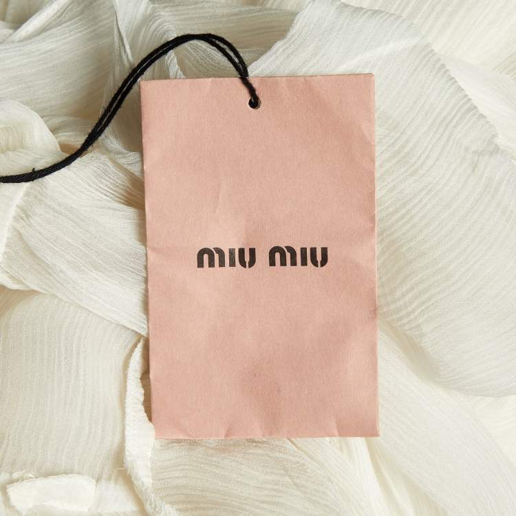 مملوكة مسبقًا Miu Miu White Silk Georgette Pleated Sheer Tunic L