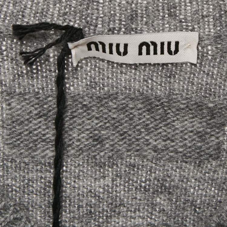 Pre Owned Miu Miu Grey Wool Knit V-Neck Crop Sweater S