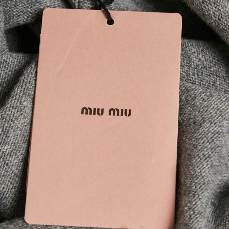 Pre Owned Miu Miu Grey Wool Knit V-Neck Crop Sweater S