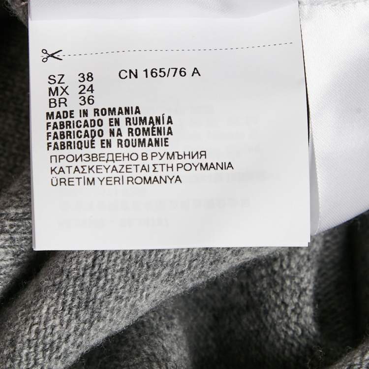 Pre Owned Miu Miu Grey Wool Knit V-Neck Crop Sweater S