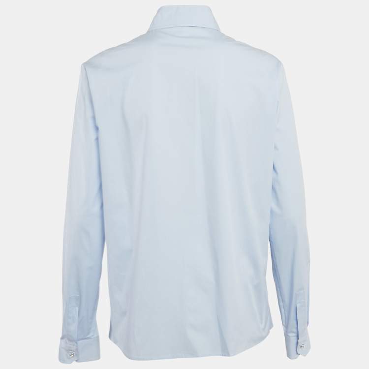 Pre Owned Miu Miu Blue Stretch Poplin Cat Applique Button Front Shirt S