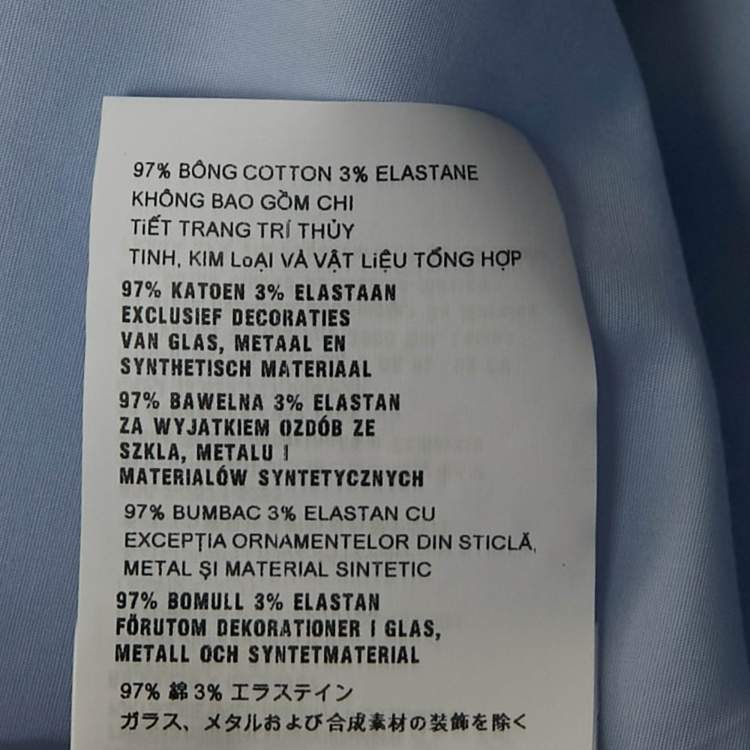 Pre Owned Miu Miu Blue Stretch Poplin Cat Applique Button Front Shirt S