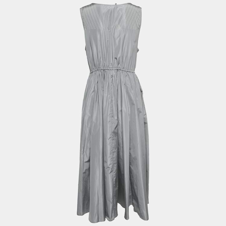 Pre Owned Miu Miu Grey Synthetic Zip-Up Sleeveless Midi Dress M