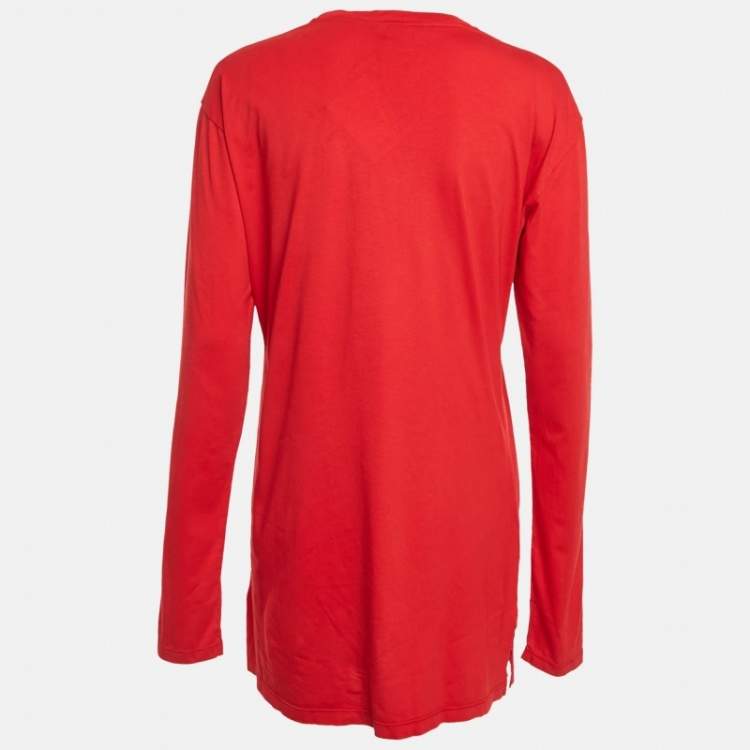 Pre Owned Miu Miu Red Logo Patch Jersey Long T-Shirt L