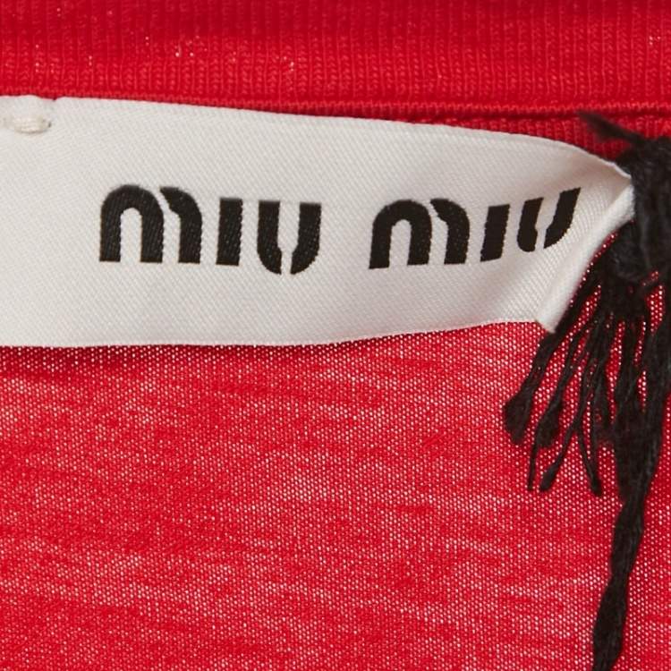 Pre Owned Miu Miu Red Logo Patch Jersey Long T-Shirt L