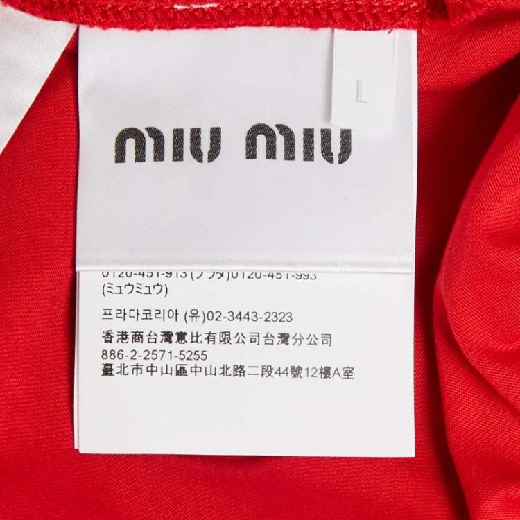 Pre Owned Miu Miu Red Logo Patch Jersey Long T-Shirt L