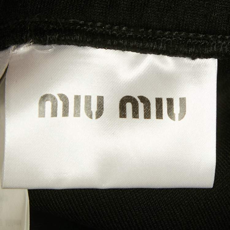 Pre Owned Miu Miu Black Logo Side Stripe Jersey Mini Skirt L
