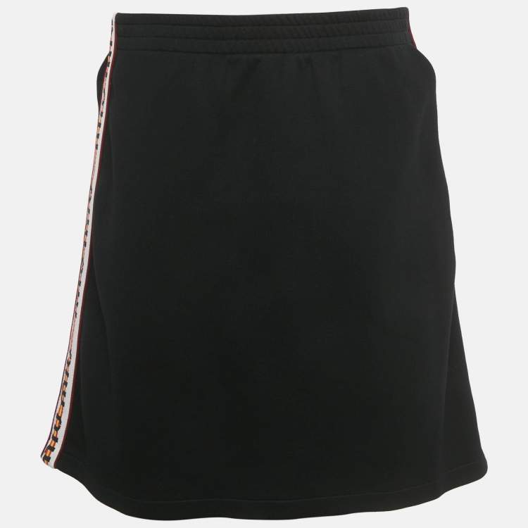 Pre Owned Miu Miu Black Logo Side Stripe Jersey Mini Skirt L