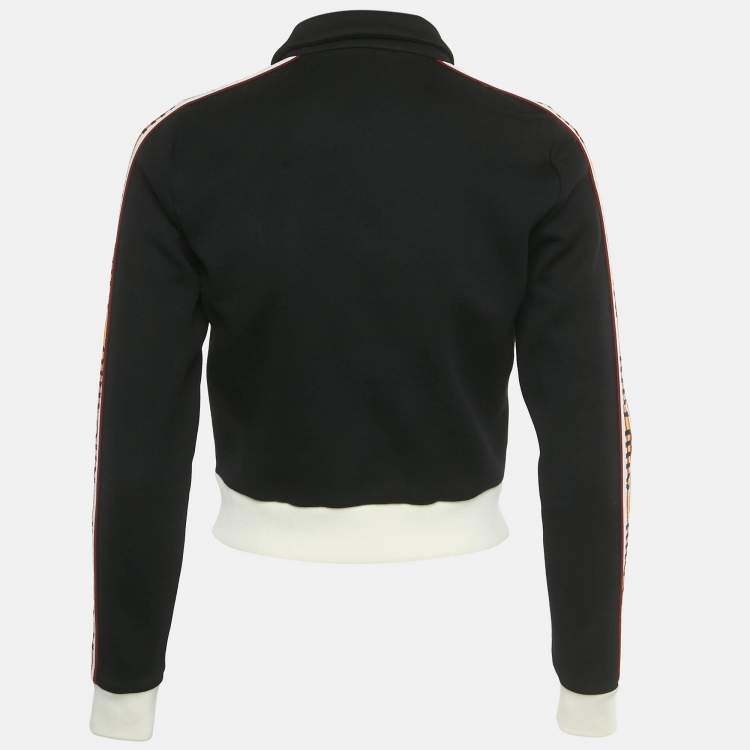 Pre Owned Miu Miu Black Logo Side Trim Jersey Crop Track Jacket M