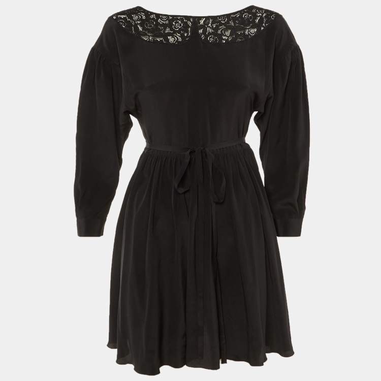 Pre Owned Miu Miu Black Silk Lace Detail Wrap Around Mini Dress XS