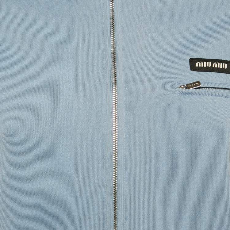 Pre Owned Miu Miu Blue Stretch Knit Zip-Up Jacket S