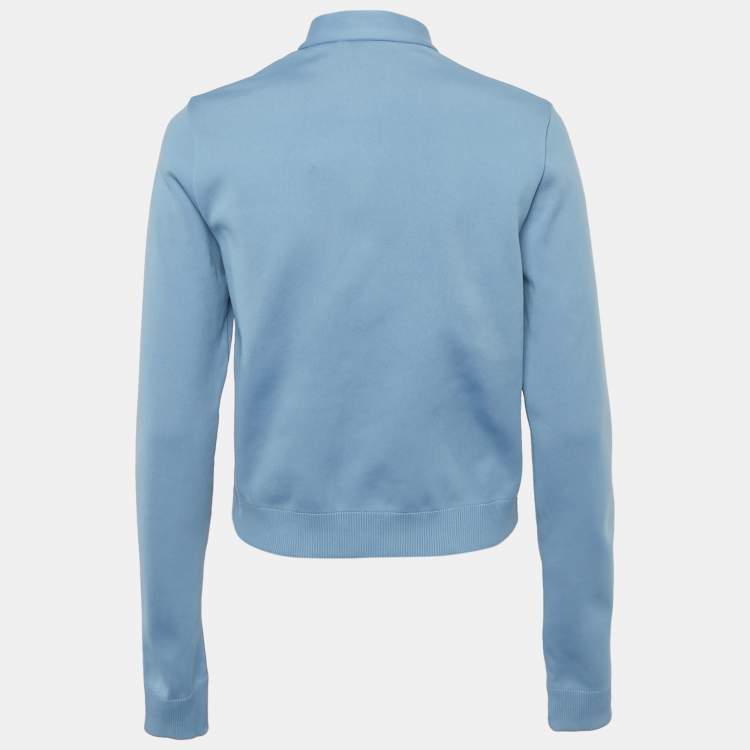 Pre Owned Miu Miu Blue Stretch Knit Zip-Up Jacket S