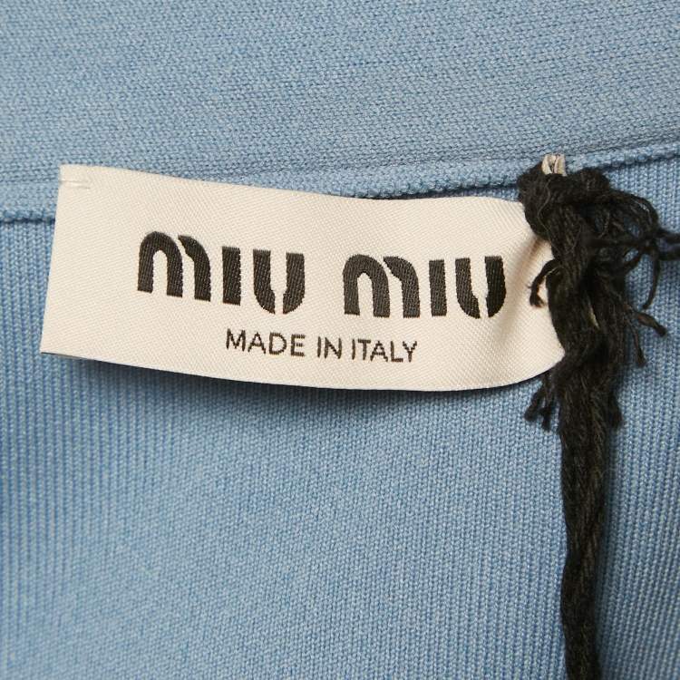 Pre Owned Miu Miu Blue Stretch Knit Zip-Up Jacket S