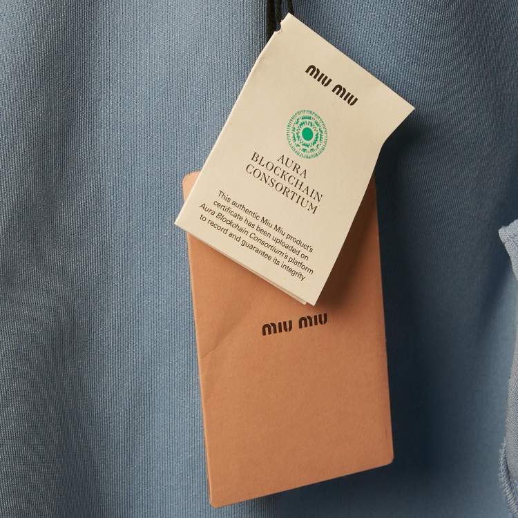 Pre Owned Miu Miu Blue Stretch Knit Zip-Up Jacket S