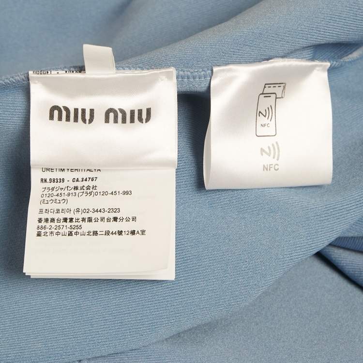Pre Owned Miu Miu Blue Stretch Knit Zip-Up Jacket S