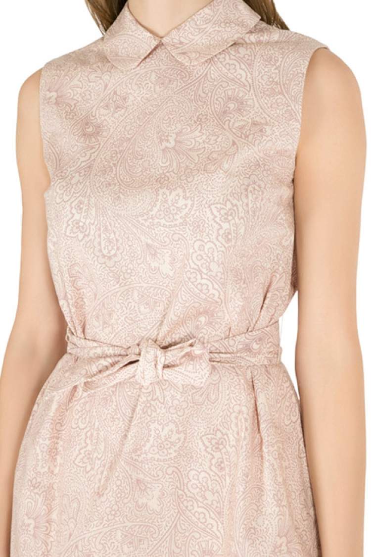 Pre Owned Miu Miu Cipria Pink Tela Paisley Print Cotton Belted Sleeveless Shift Dress S