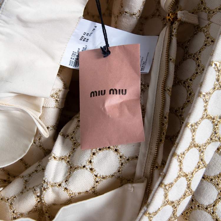 Pre Owned Miu Miu Cream Patterned Cotton Dungaree Mini Dress M 