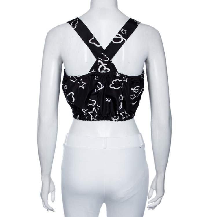مملوكة مسبقًا Miu Miu Black Galaxy Printed Silk Button Front Sleeveless Crop Top S