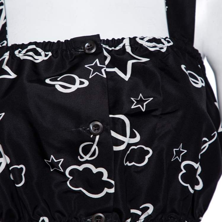 مملوكة مسبقًا Miu Miu Black Galaxy Printed Silk Button Front Sleeveless Crop Top S