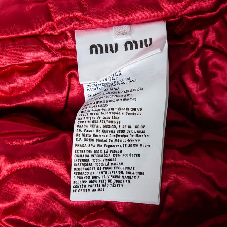 Pre Owned Miu Miu Black Wool & Leather Paneled Fox & Roy Appliqued Varsity Jacket XS