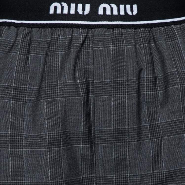 Pre Owned Miu Miu Grey Prince of Wales Check Wool Shorts S