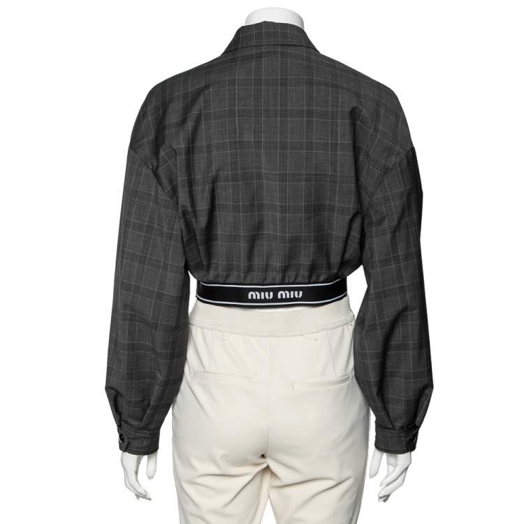 Pre Owned Miu Miu Grey Prince of Wales Check Wool Front Zip Jacket S