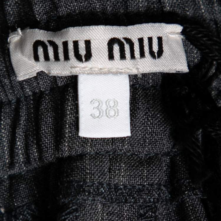 Pre Owned Miu Miu Grey Wool Pantaloni Drawstring Trouser S