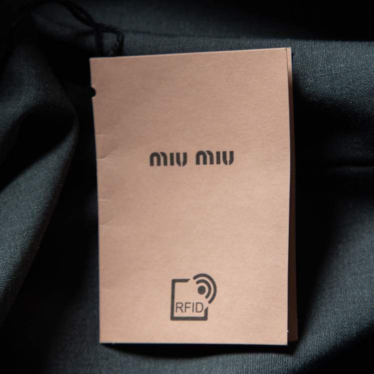 Pre Owned Miu Miu Dark Grey Wool Blend Elasticized Waist Trousers M