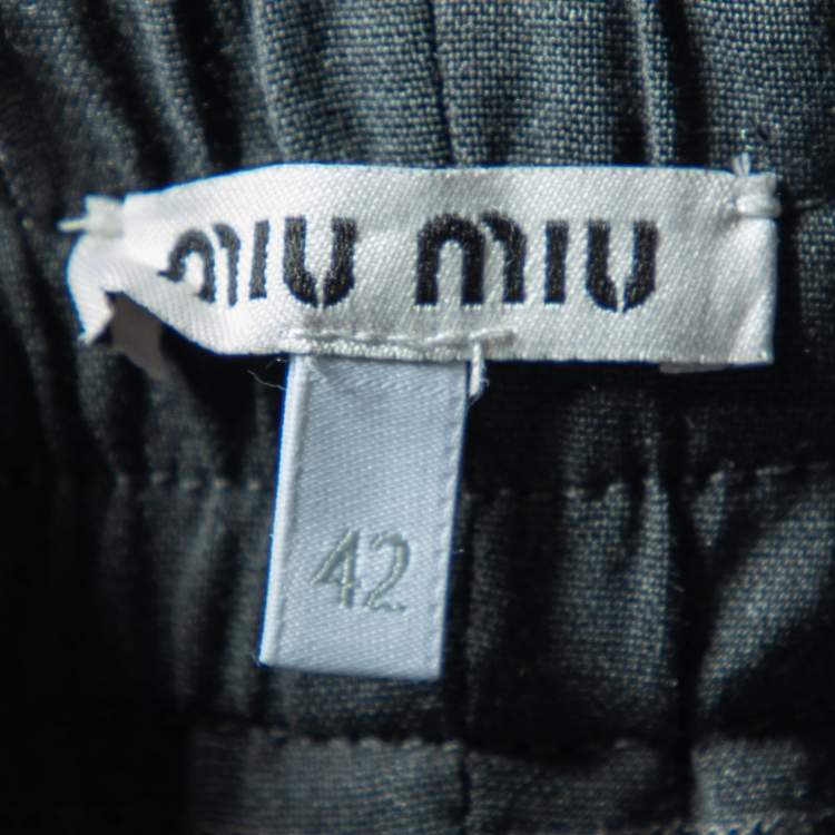 Pre Owned Miu Miu Dark Grey Wool Blend Elasticized Waist Trousers M